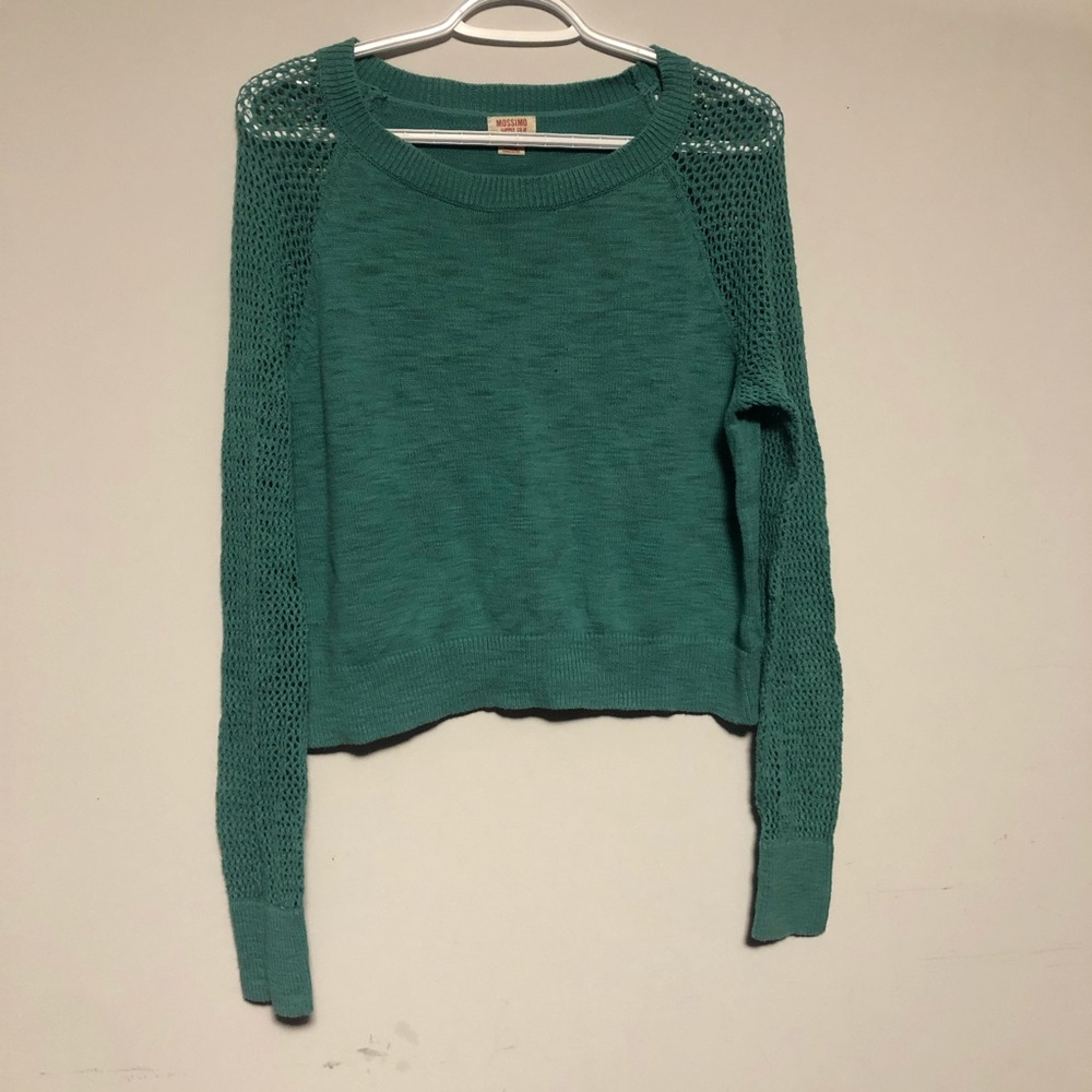 Mossimo Supply Co Knit Mesh Sweater Top Cotton Long Sleeve Scoop Neck Large C